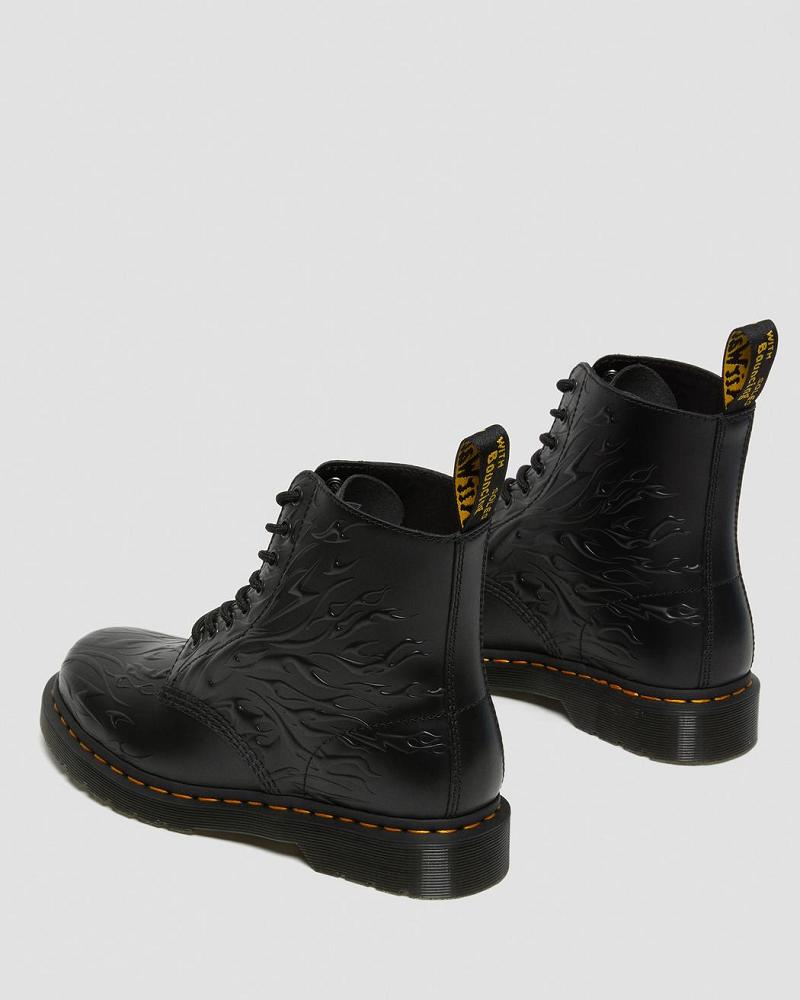 Dr Martens 1460 Flames Emboss Læder Snørestøvler Dame Sort | DK 160OKI